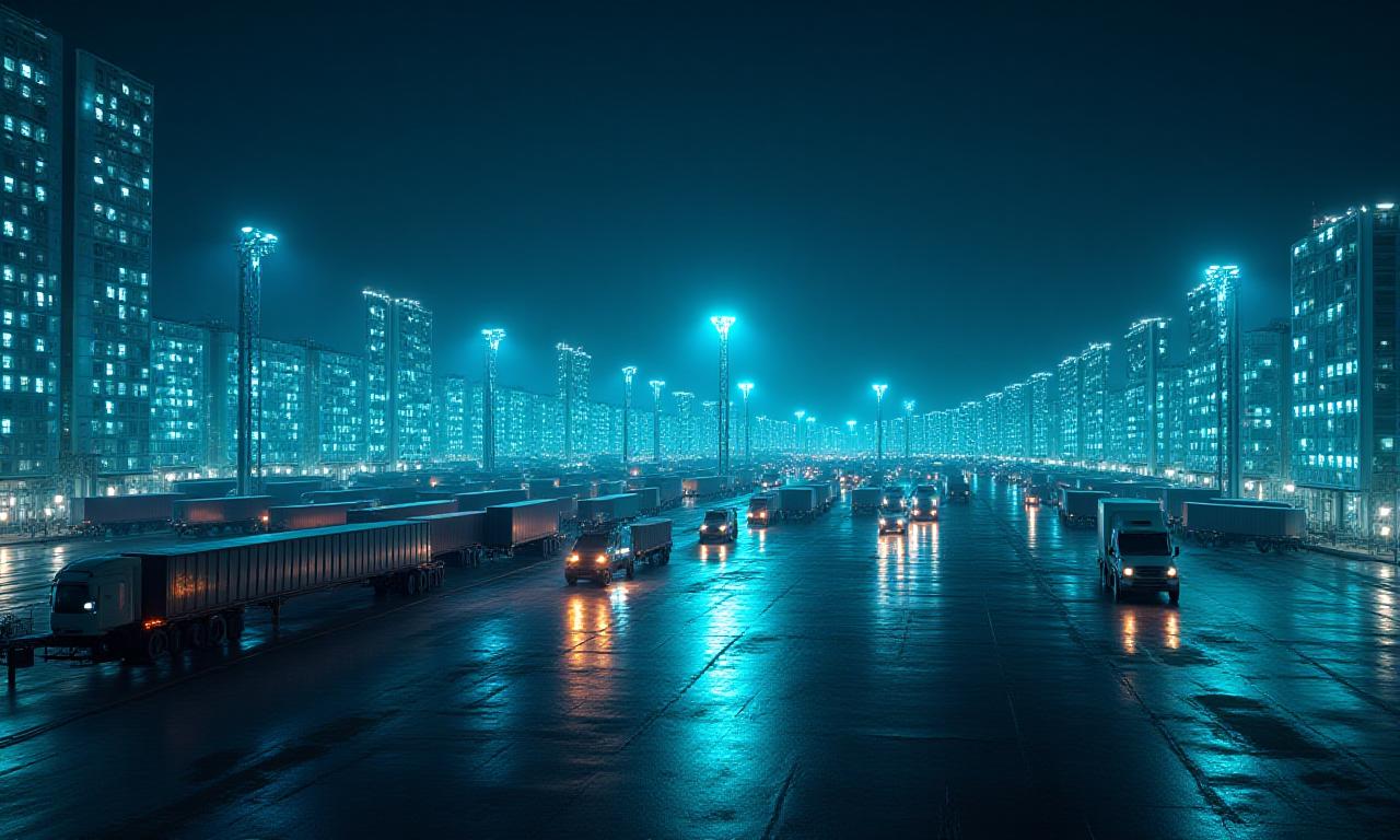 Global logistics hub at night
